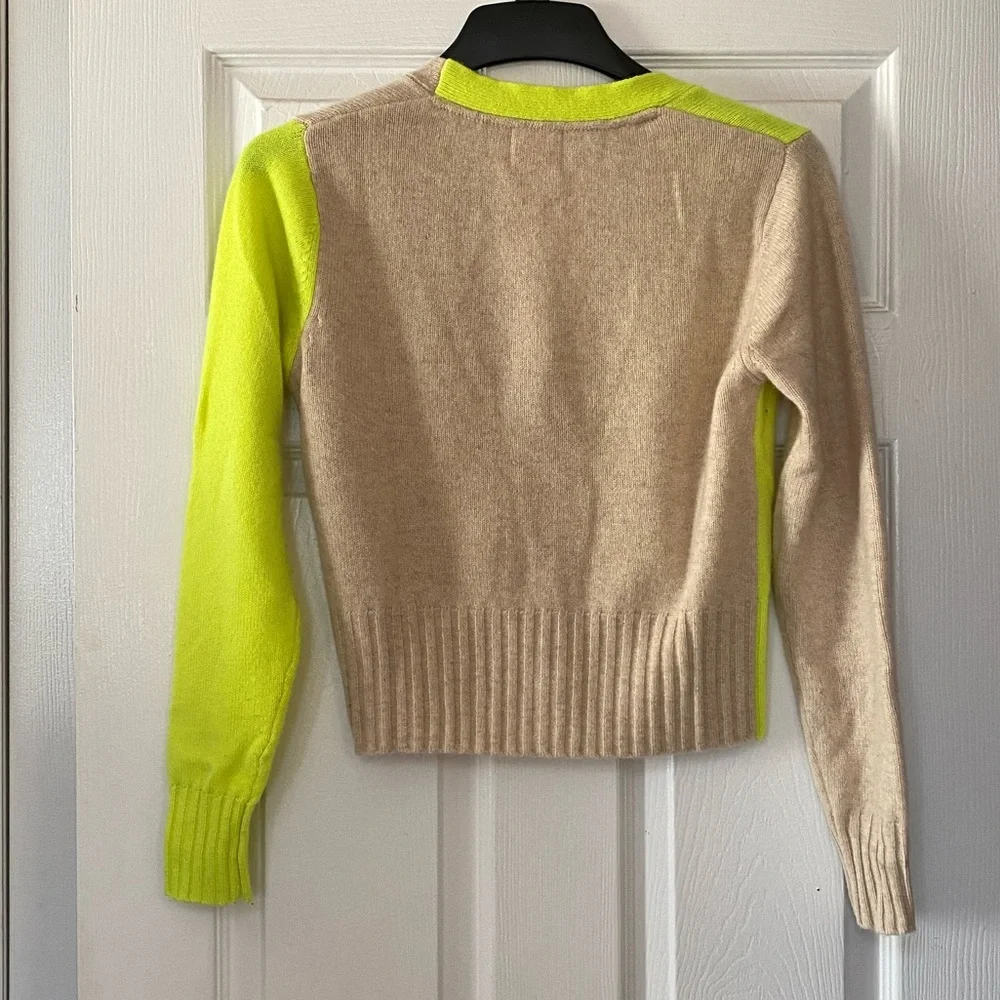 Brodie Cashmere Neon Green ColorBlock Cardigan Sweater - Picture 2 of 15